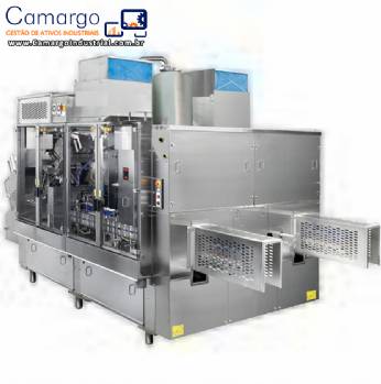 Linha para envase com rotuladora e encaixotadora para produtos de limpeza
